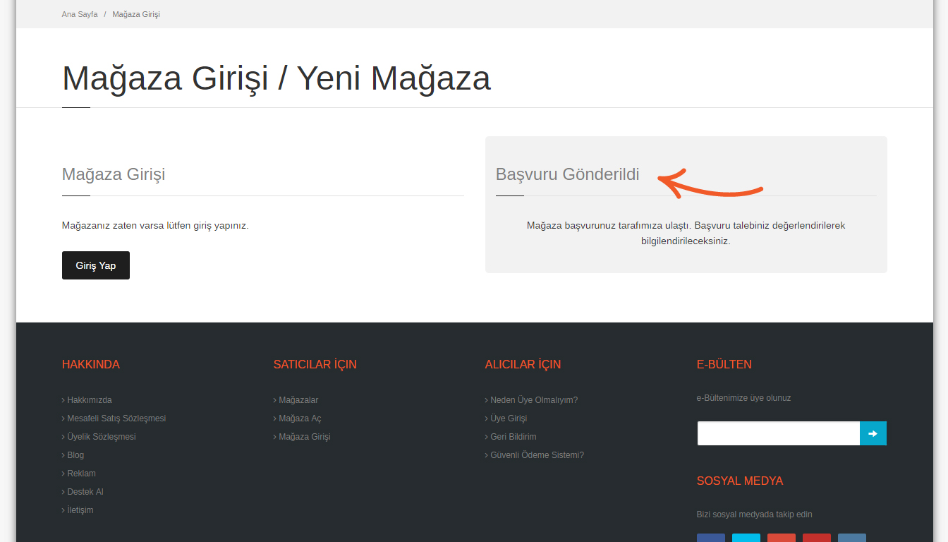 Başvuru Gönderildi